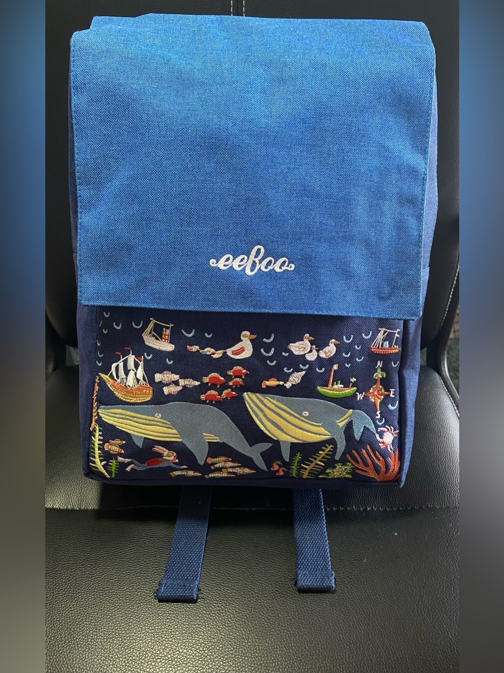 NEW🎉 Eeboo Blue Whale Canvas Backpack Unisex